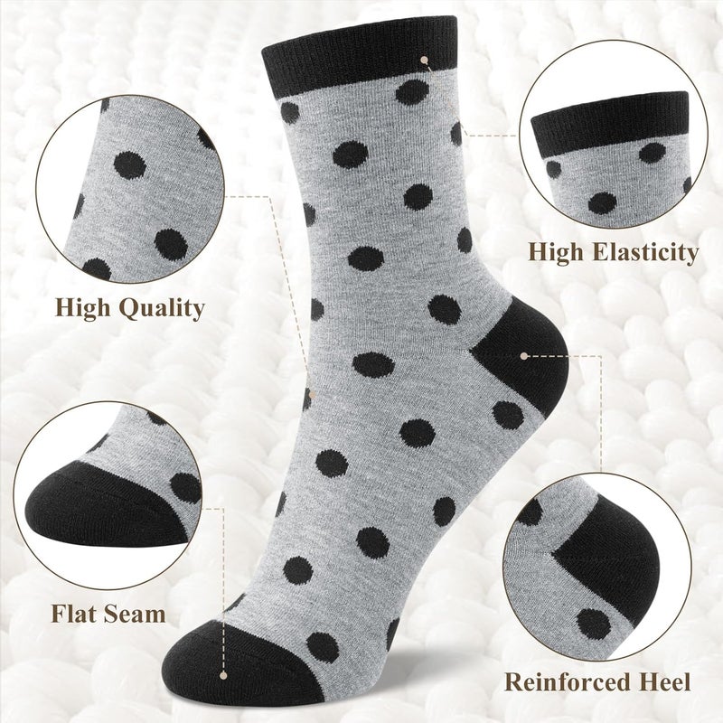 Socksfad Store 6 Pairs Cotton Crew Socks for Women, Breathable Novelty Funny Striped Dot Casual Cute Calf Socks Size 6-12 - Image 4